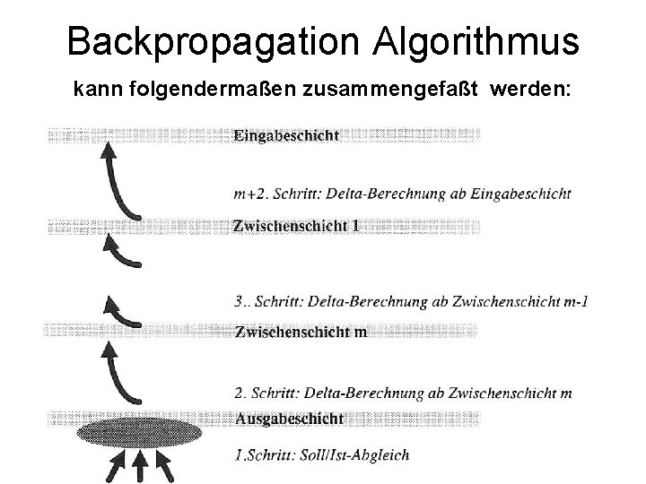 Backpropagation Algorithmus kann folgendermaßen zusammengefaßt werden: 