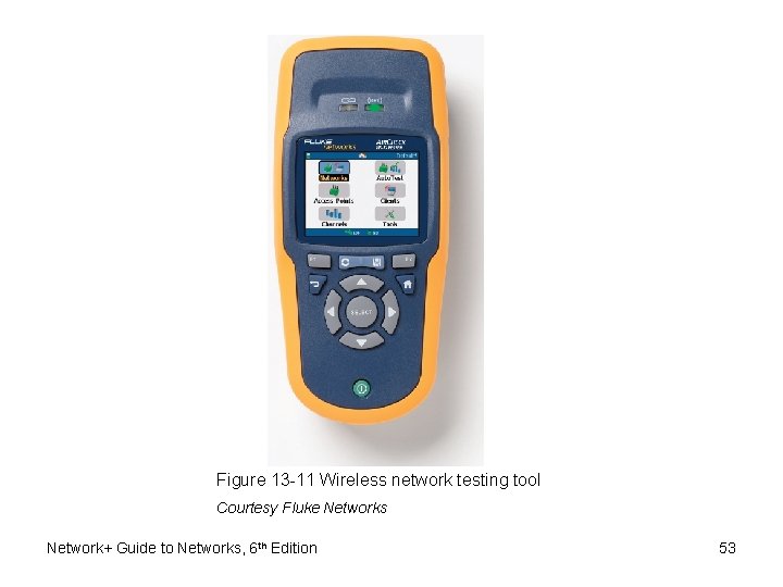 Figure 13 -11 Wireless network testing tool Courtesy Fluke Networks Network+ Guide to Networks, Figure 13 -11 Wireless network testing tool Courtesy Fluke Networks Network+ Guide to Networks,