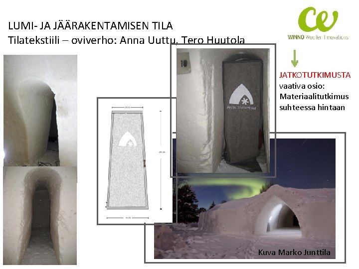 LUMI- JA JÄÄRAKENTAMISEN TILA Tilatekstiili – oviverho: Anna Uuttu, Tero Huutola JATKOTUTKIMUSTA vaativa osio: