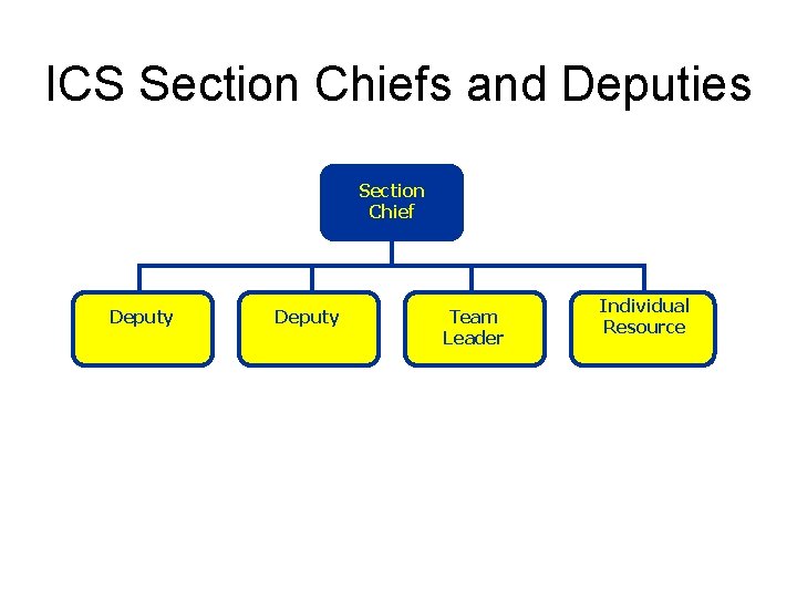 ICS Section Chiefs and Deputies Section Chief Deputy Team Leader Individual Resource 