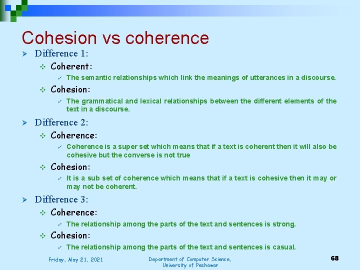 Cohesion vs coherence Ø Difference 1: v Coherent: ü v Cohesion: ü Ø The