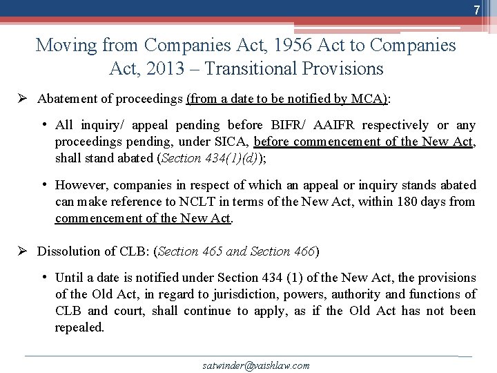 7 Moving from Companies Act, 1956 Act to Companies Act, 2013 – Transitional Provisions