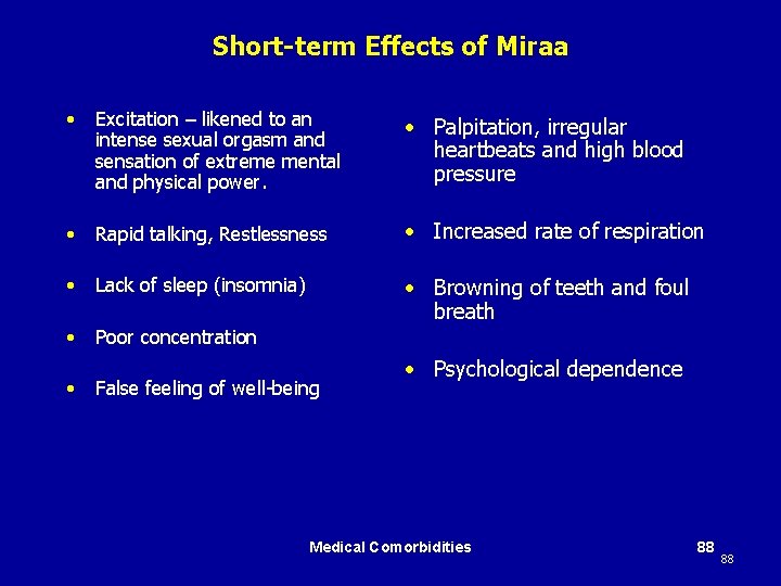 Short-term Effects of Miraa • Excitation – likened to an intense sexual orgasm and