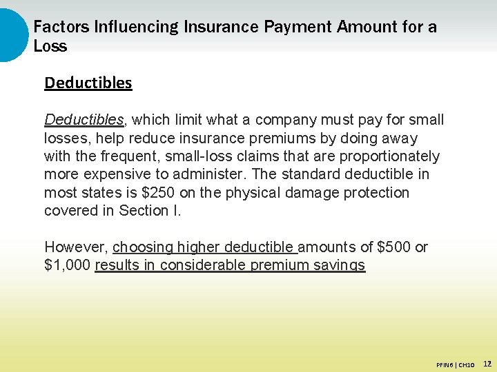 Factors Influencing Insurance Payment Amount for a Loss Deductibles, which limit what a company