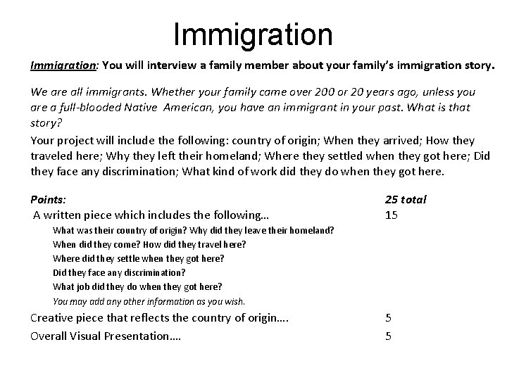 Immigration: You will interview a family member about your family’s immigration story. We are Immigration: You will interview a family member about your family’s immigration story. We are