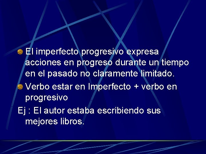El imperfecto progresivo expresa acciones en progreso durante un tiempo en el pasado no