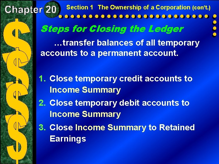 Section 1 The Ownership of a Corporation (con’t. ) Steps for Closing the Ledger
