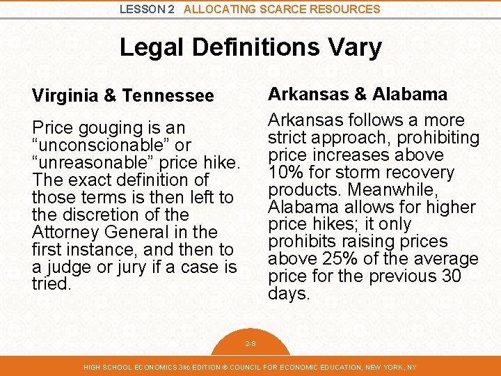 LESSON 2 ALLOCATING SCARCE RESOURCES Legal Definitions Vary Arkansas & Alabama Arkansas follows a