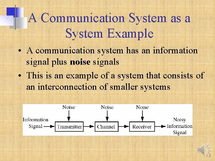 A Communication System as a System Example • A communication system has an information