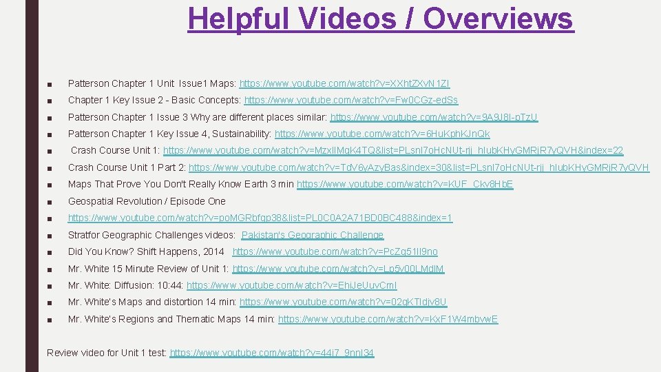 Helpful Videos / Overviews ■ Patterson Chapter 1 Unit Issue 1 Maps: https: //www.