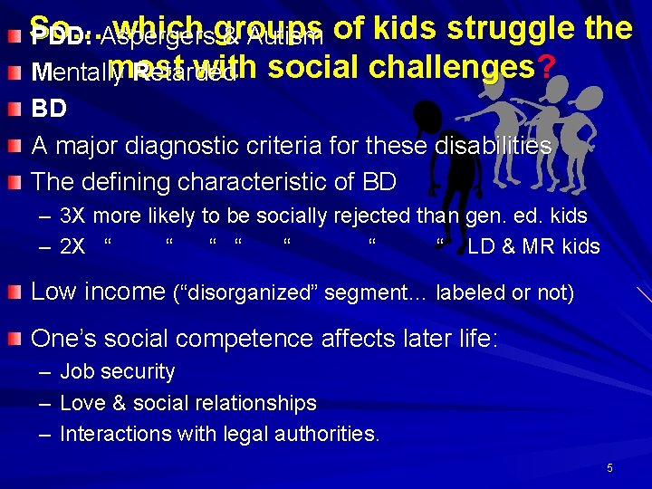 So… which groups PDD: Aspergers & Autism of kids struggle the most with social
