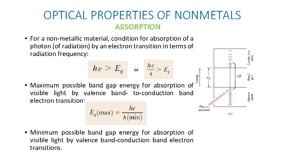 OPTICAL PROPERTIES OF NONMETALS ABSORPTION • For a non-metallic material, condition for absorption of