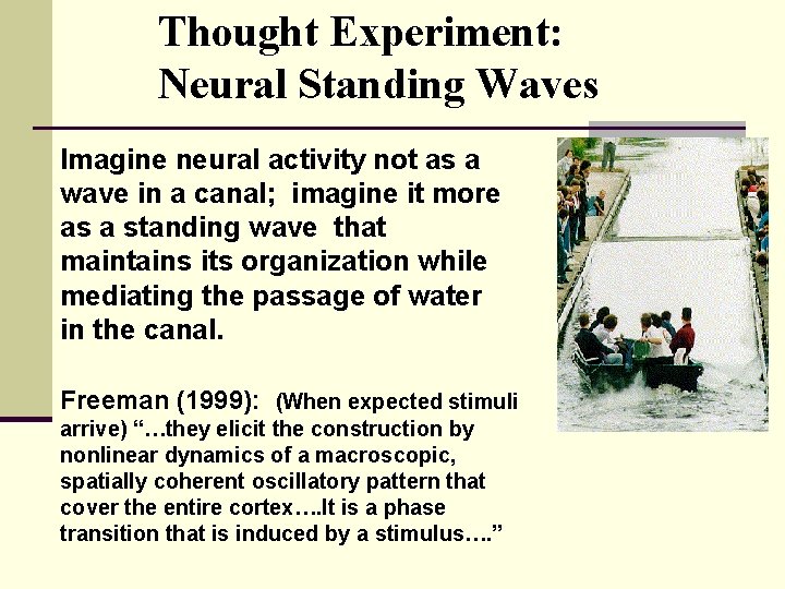 Thought Experiment: Neural Standing Waves Imagine neural activity not as a wave in a