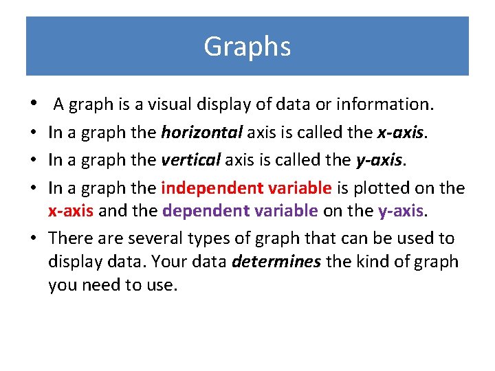 Graphs • A graph is a visual display of data or information. • In