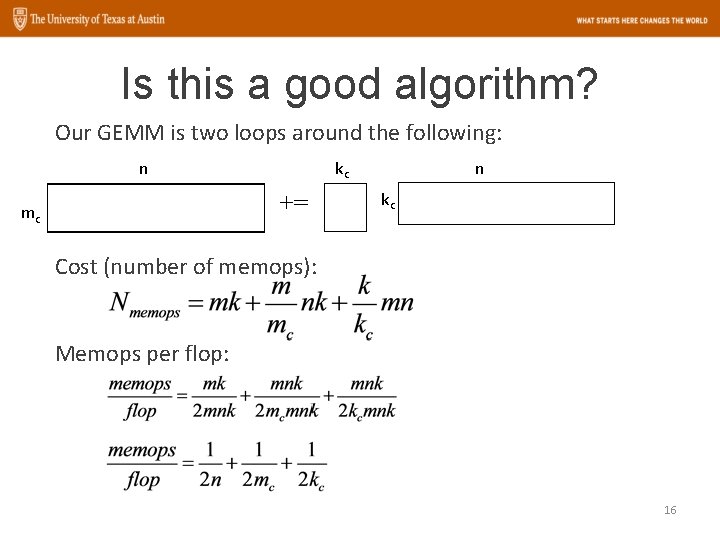 Is this a good algorithm? Our GEMM is two loops around the following: n