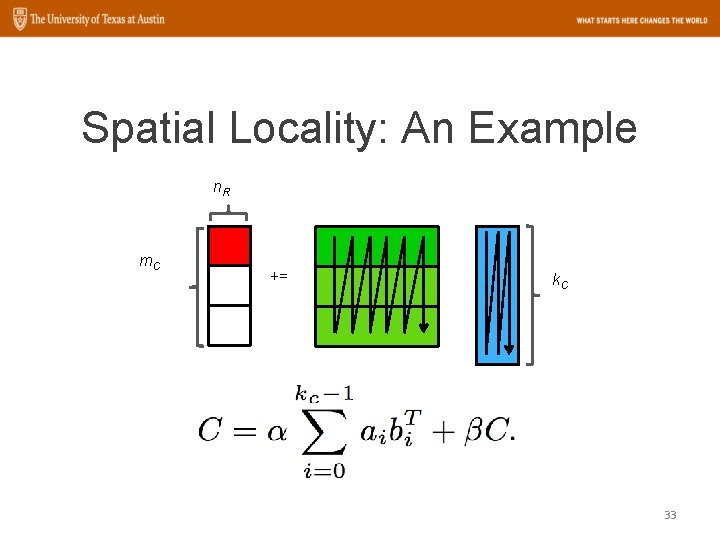 Spatial Locality: An Example n. R m. C += k. C 33 
