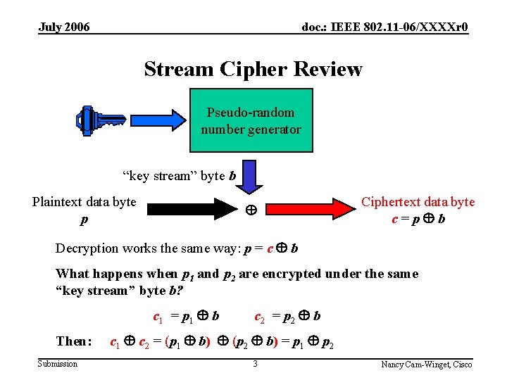 July 2006 doc. : IEEE 802. 11 -06/XXXXr 0 Stream Cipher Review Pseudo-random number