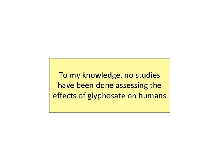To my knowledge, no studies have been done assessing the effects of glyphosate on To my knowledge, no studies have been done assessing the effects of glyphosate on
