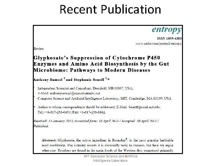 Recent Publication MIT Computer Science and Artificial Intelligence Laboratory Recent Publication MIT Computer Science and Artificial Intelligence Laboratory