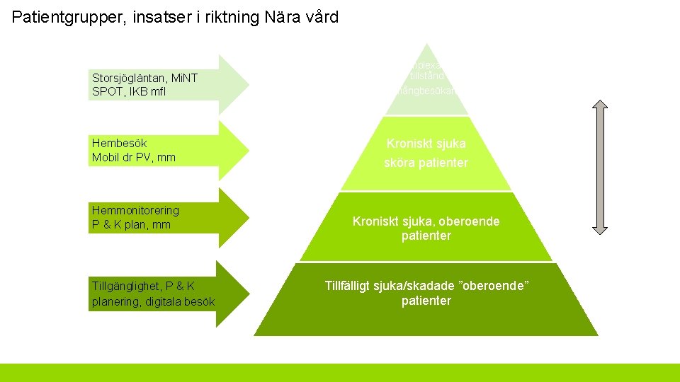 Patientgrupper, insatser i riktning Nära vård Storsjögläntan, Mi. NT SPOT, IKB mfl Hembesök Mobil