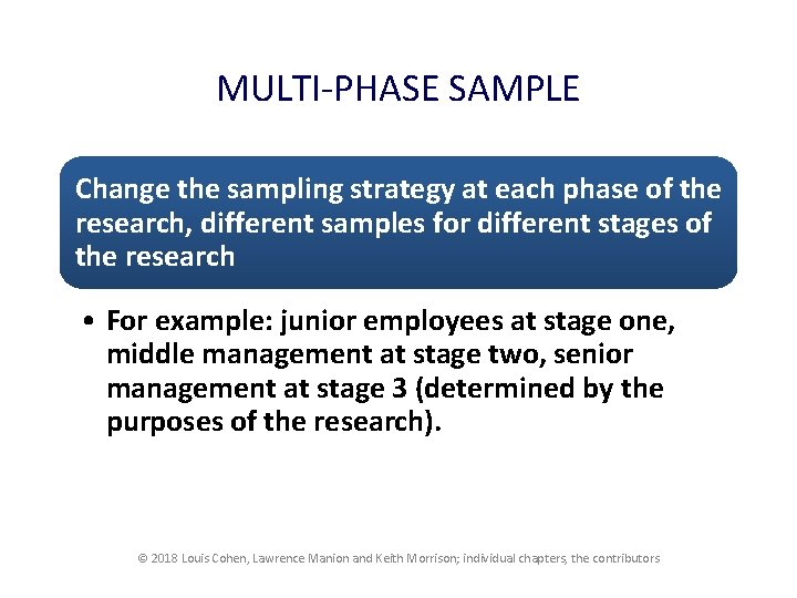 MULTI-PHASE SAMPLE Change the sampling strategy at each phase of the research, different samples