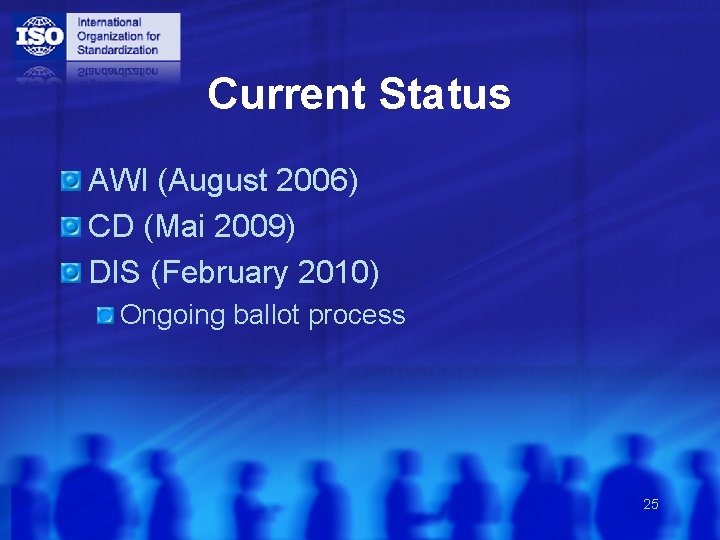 Current Status AWI (August 2006) CD (Mai 2009) DIS (February 2010) Ongoing ballot process