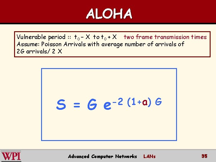 ALOHA Vulnerable period : : t 0 – X to t 0 + X