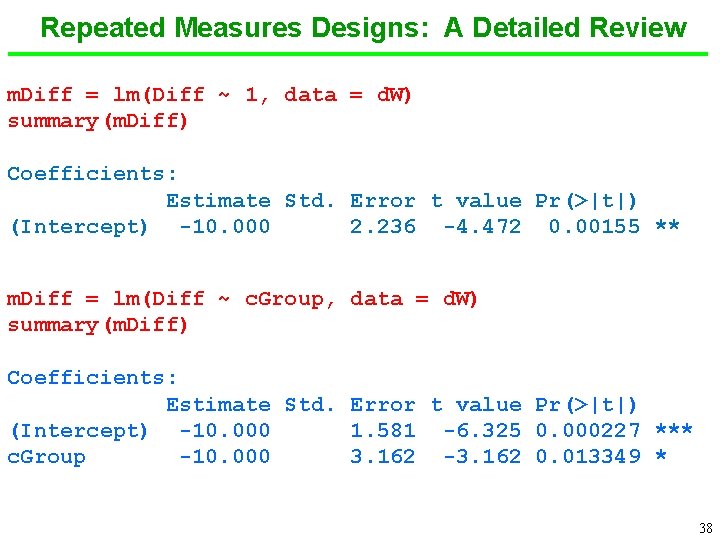 Repeated Measures Designs: A Detailed Review m. Diff = lm(Diff ~ 1, data =