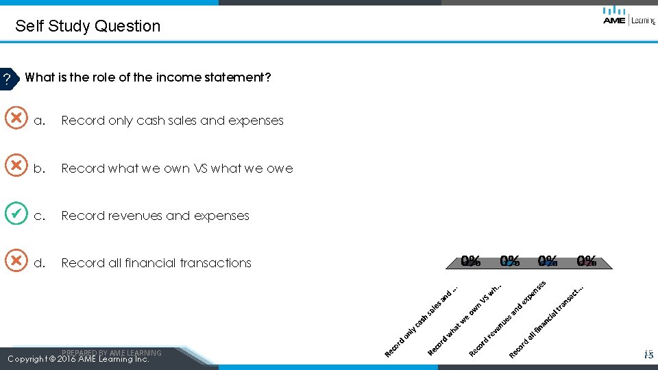 Self Study Question What is the role of the income statement? a. Record only