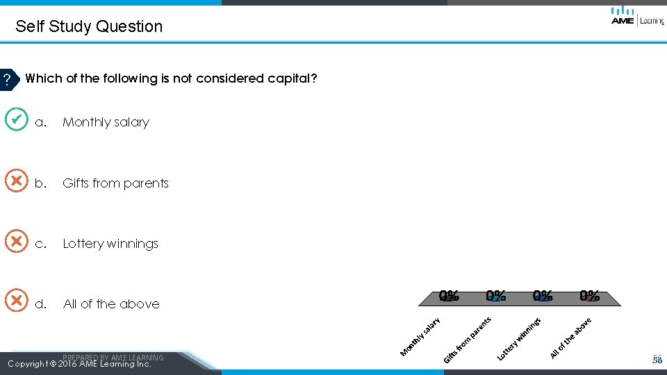 Self Study Question Which of the following is not considered capital? a. Monthly salary