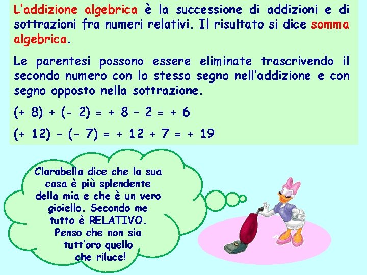 L’addizione algebrica è la successione di addizioni e di sottrazioni fra numeri relativi. Il