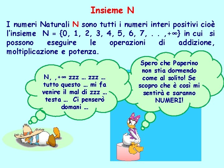 Insieme N I numeri Naturali N sono tutti i numeri interi positivi cioè l’insieme