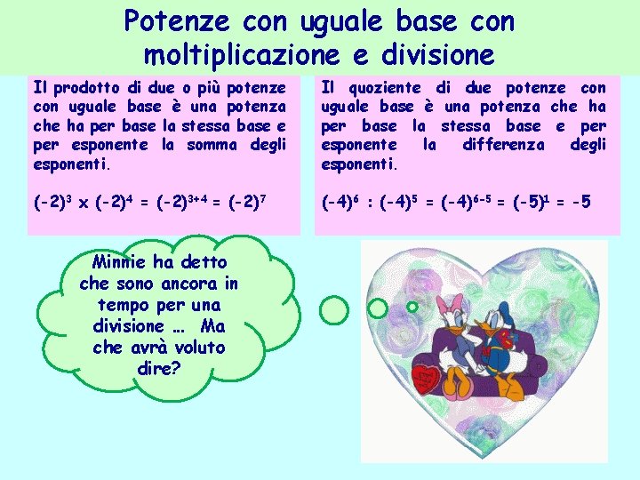 Potenze con uguale base con moltiplicazione e divisione Il prodotto di due o più