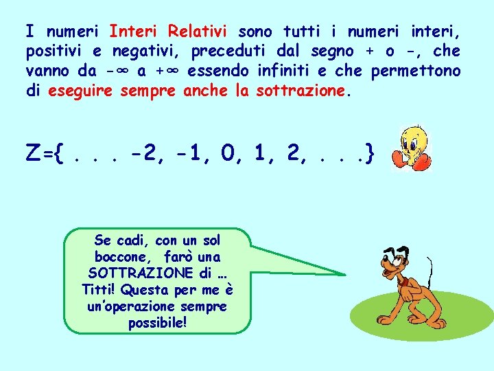 I numeri Interi Relativi sono tutti i numeri interi, positivi e negativi, preceduti dal