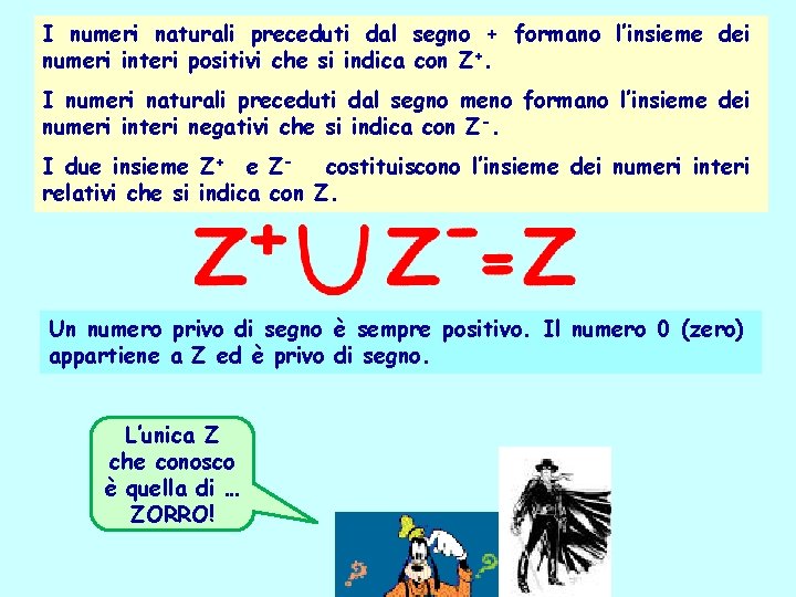 I numeri naturali preceduti dal segno + formano l’insieme dei numeri interi positivi che