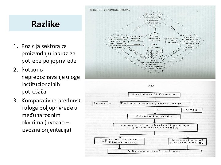 Razlike 1. Pozicija sektora za proizvodnju inputa za potrebe poljoprivrede 2. Potpuno neprepoznavanje uloge