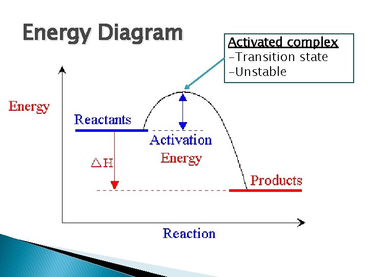 Energy Diagram Activated complex -Transition state -Unstable 