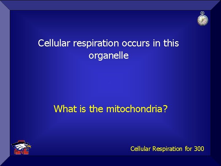 Cellular respiration occurs in this organelle What is the mitochondria? Cellular Respiration for 300