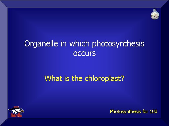 Organelle in which photosynthesis occurs What is the chloroplast? Photosynthesis for 100 