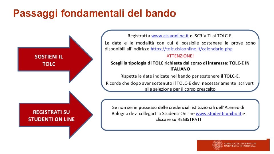Passaggi fondamentali del bando 