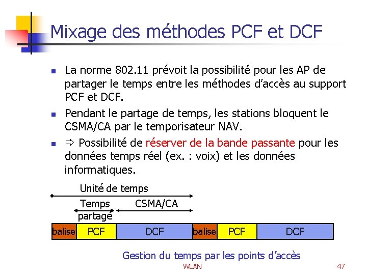 Mixage des méthodes PCF et DCF n n n La norme 802. 11 prévoit