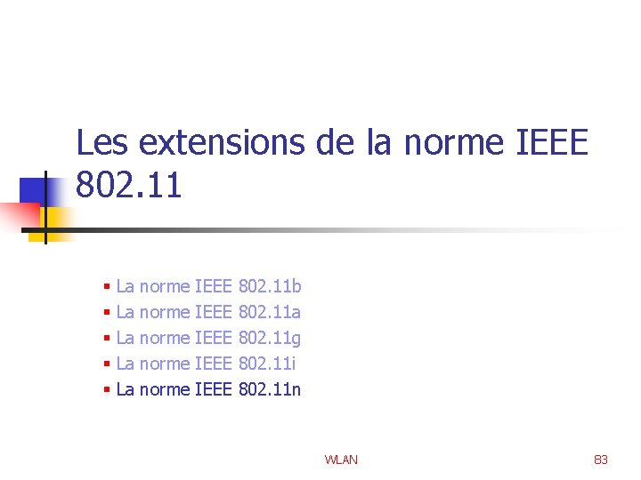 Les extensions de la norme IEEE 802. 11 § § § La La La