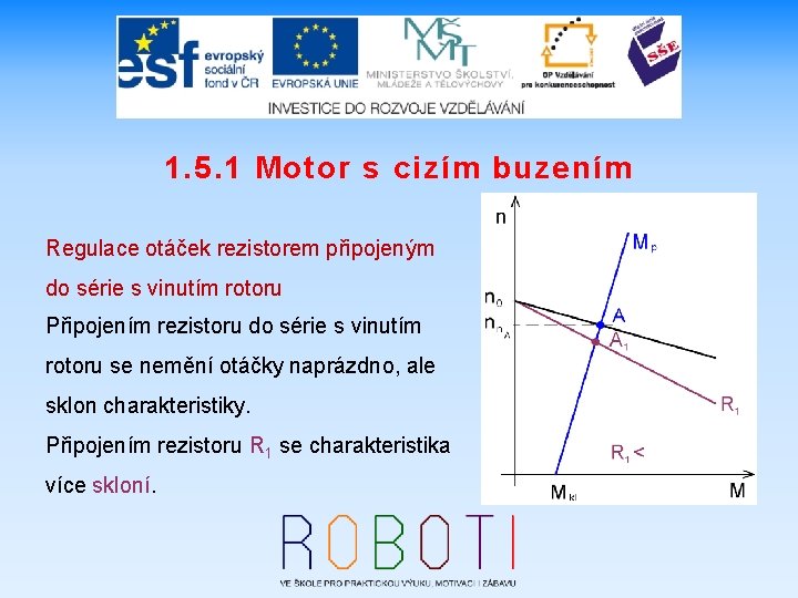 1. 5. 1 Motor s cizím buzením Regulace otáček rezistorem připojeným do série s