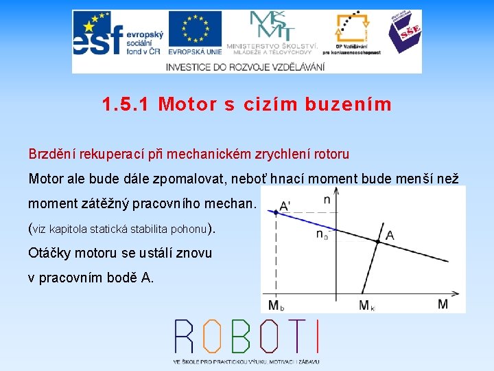 1. 5. 1 Motor s cizím buzením Brzdění rekuperací při mechanickém zrychlení rotoru Motor