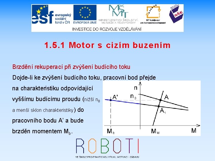 1. 5. 1 Motor s cizím buzením Brzdění rekuperací při zvýšení budícího toku Dojde-li