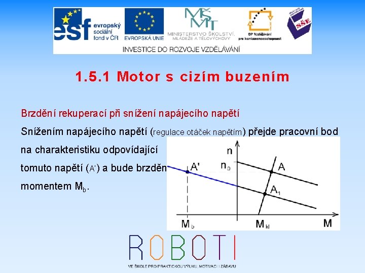 1. 5. 1 Motor s cizím buzením Brzdění rekuperací při snížení napájecího napětí Snížením