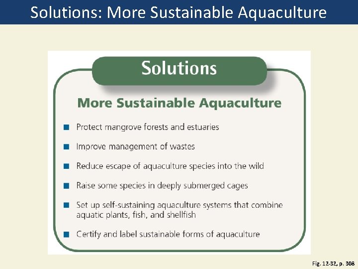 Solutions: More Sustainable Aquaculture Fig. 12 -32, p. 308 