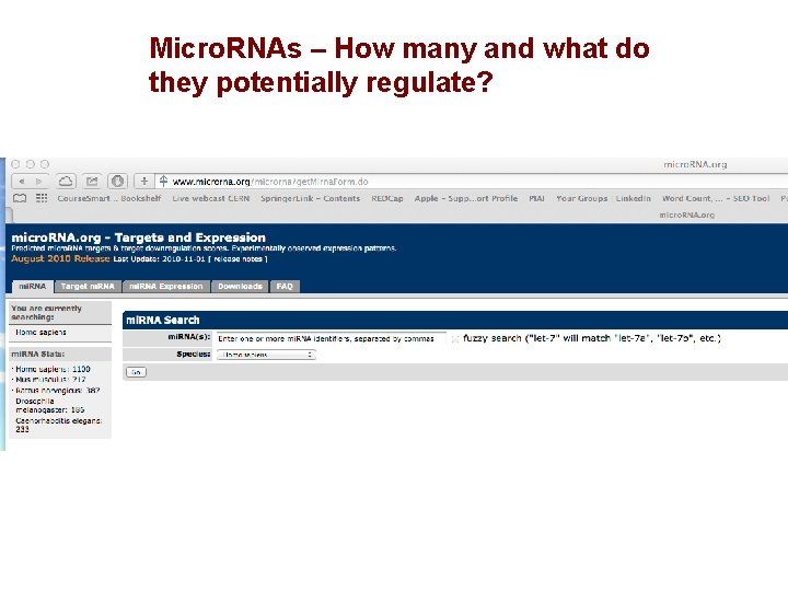 Micro. RNAs – How many and what do they potentially regulate? 