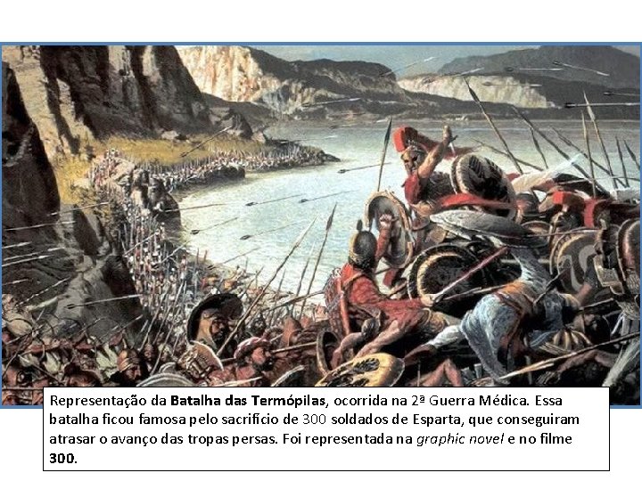 Representação da Batalha das Termópilas, ocorrida na 2ª Guerra Médica. Essa batalha ficou famosa
