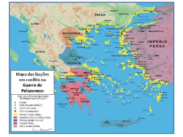 Mapa das facções em conflito na Guerra do Peloponeso 